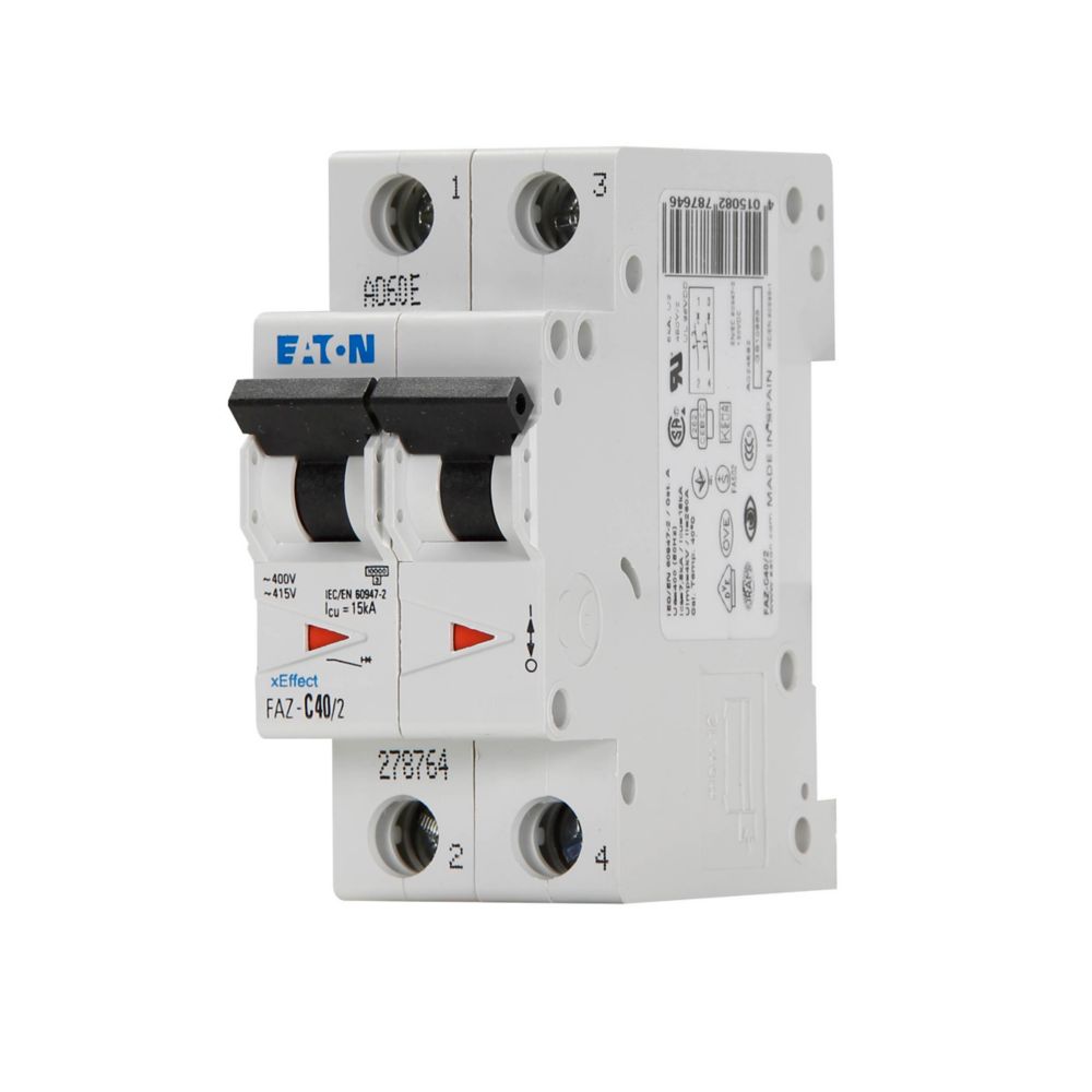 Eaton FAZ-C40/2 Circuit Breaker | 480V 40A 2P 10kA@277/480V Feed-Thru FAZ Series