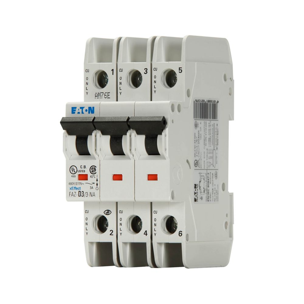Eaton FAZ-D3/3-NA Circuit Breaker | 480V 3A 3P 10kA@277/480V Feed-Thru FAZ Series