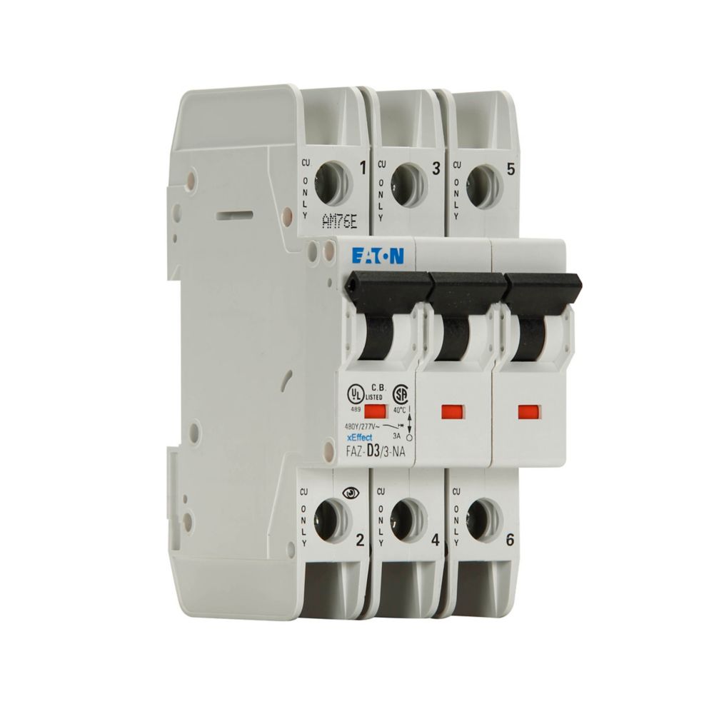 Eaton FAZ-D3/3-NA Circuit Breaker | 480V 3A 3P 10kA@277/480V Feed-Thru FAZ Series