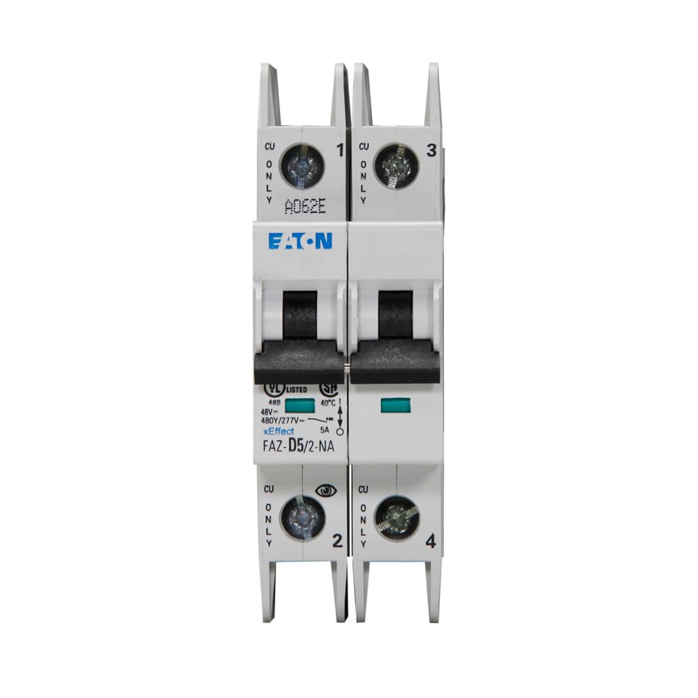 Eaton FAZ-D5/2-NA Circuit Breaker | 3V 5A 2P 10kA@277/480V Feed-Thru FAZ Series