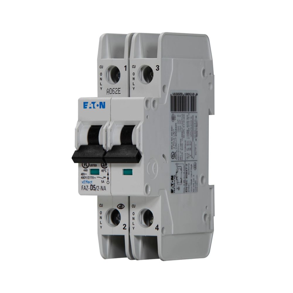 Eaton FAZ-D5/2-NA Circuit Breaker | 3V 5A 2P 10kA@277/480V Feed-Thru FAZ Series