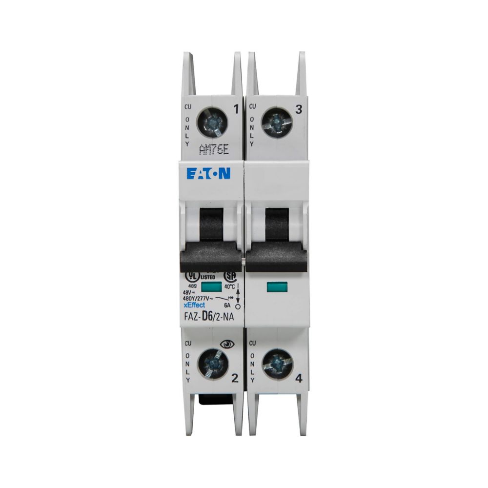 Eaton FAZ-D6/2-NA Circuit Breaker | 480V 6A 2P 10kA@277/480V Feed-Thru FAZ Series