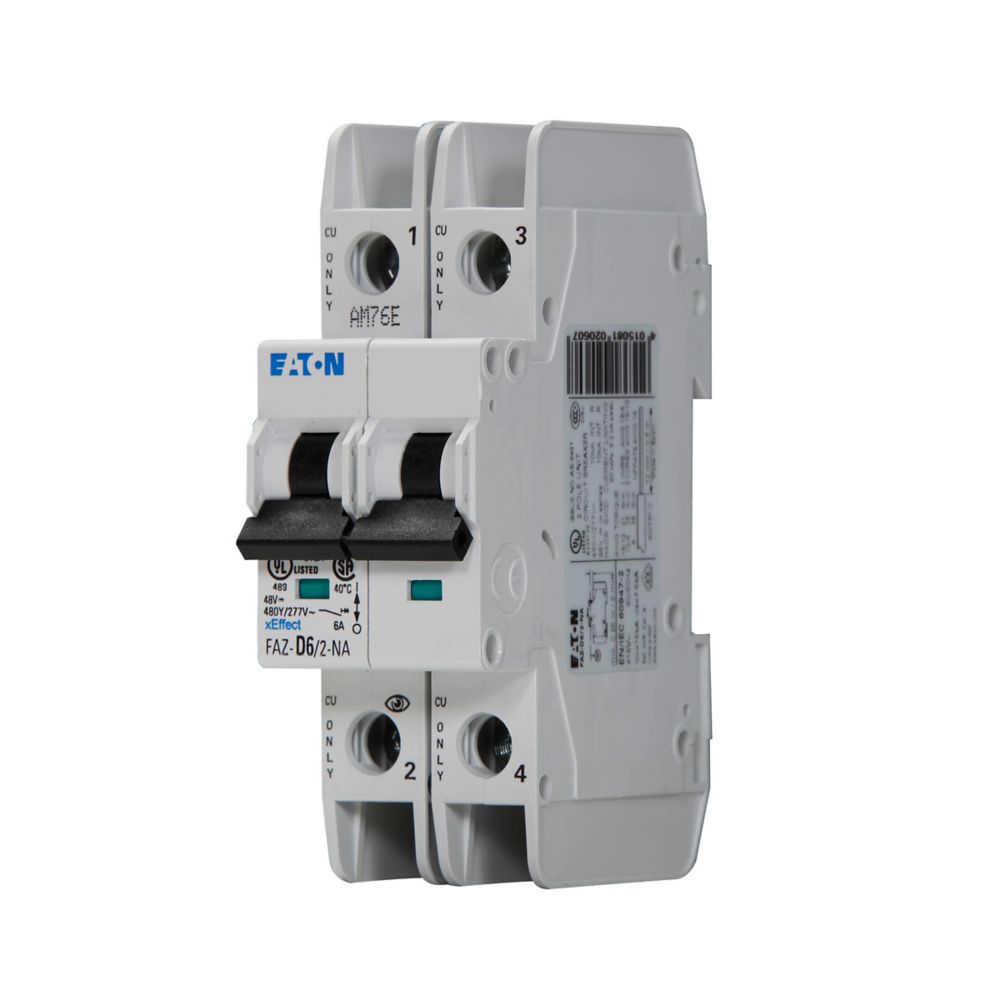 Eaton FAZ-D6/2-NA Circuit Breaker | 480V 6A 2P 10kA@277/480V Feed-Thru FAZ Series