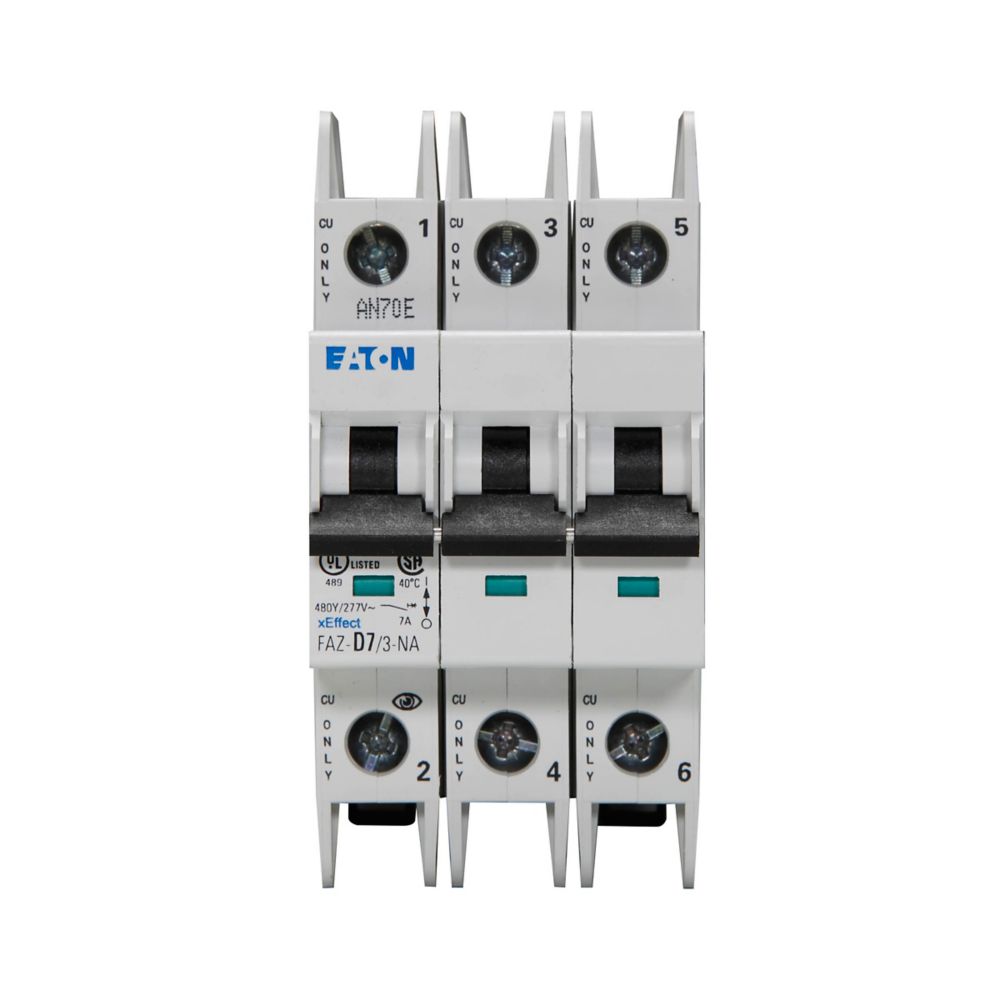 Eaton FAZ-D7/3-NA Circuit Breaker | 480V 7A 3P 10kA@277/480V Feed-Thru FAZ Series