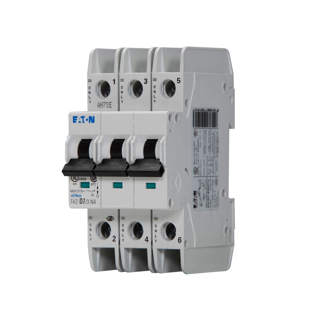 Eaton FAZ-D7/3-NA Circuit Breaker | 480V 7A 3P 10kA@277/480V Feed-Thru FAZ Series