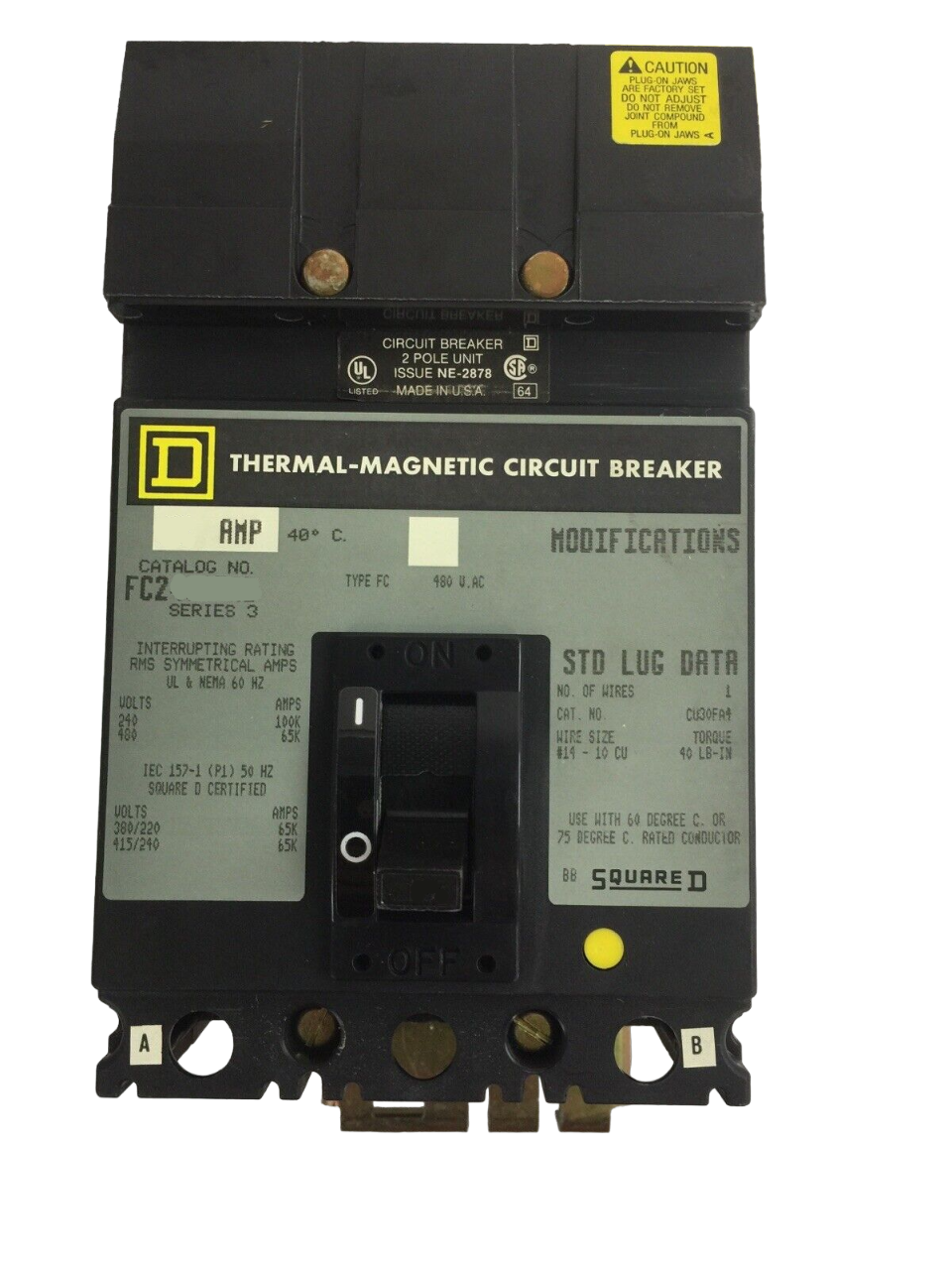 FC34090 - Square D I-Line Style Plug-In 90 Amp 3 Pole Circuit Breaker - Essential Electric Supply