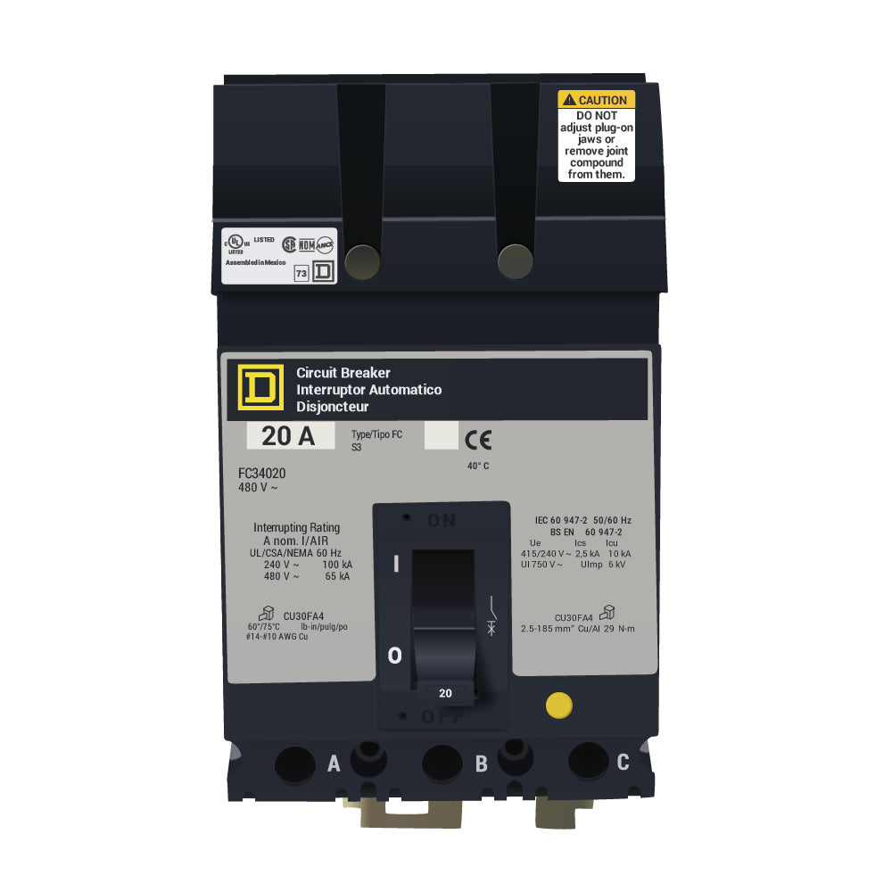 Square D FC34020 Circuit Breaker | 480V 20A 3P 65kA@480V I-Line