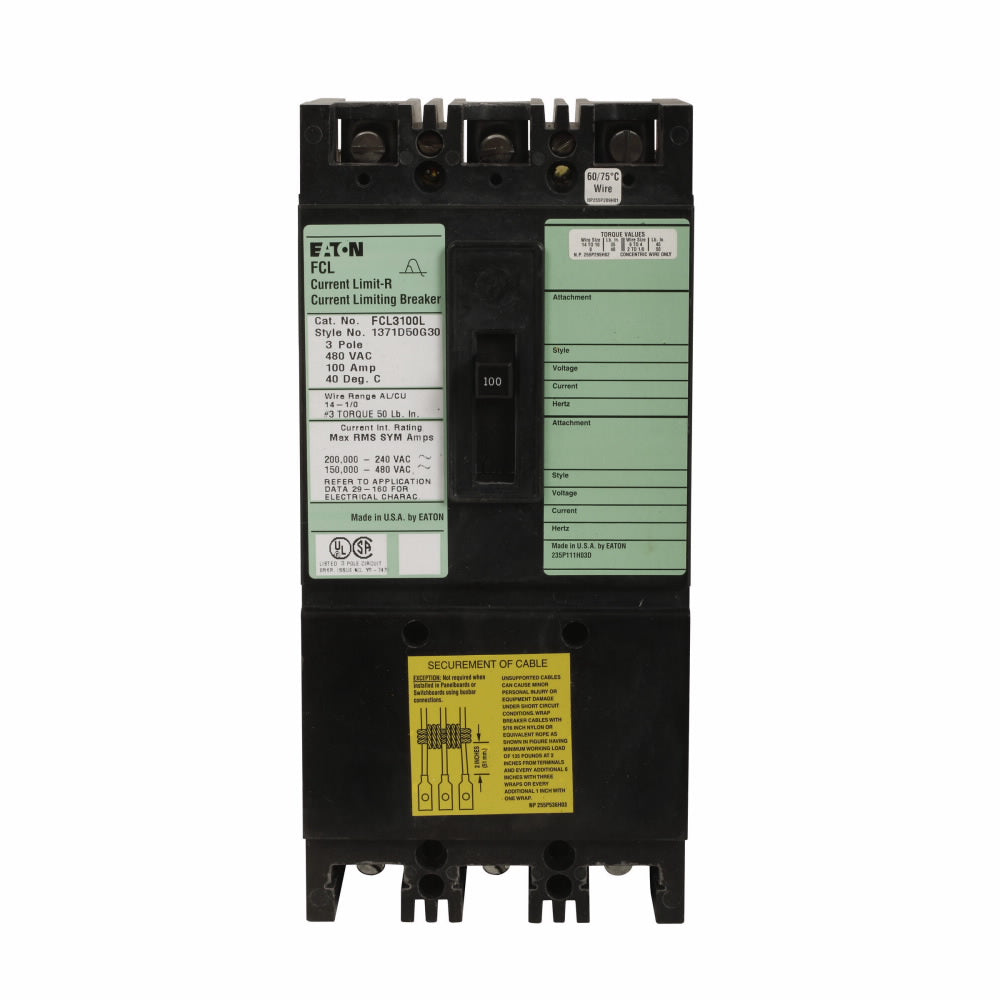 FCL3030L - Eaton Feed-Thru 480V 30A 3 pole circuit breaker 150kA@480V - Essential Electric Supply