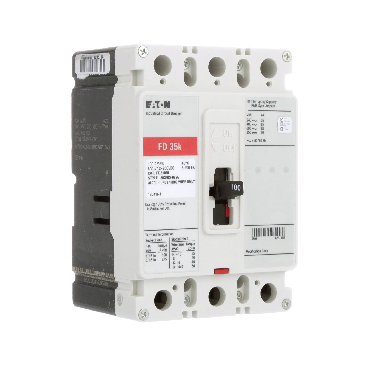 Cutler Hammer FD3100L Circuit Breaker | Series C FD 600V 100A