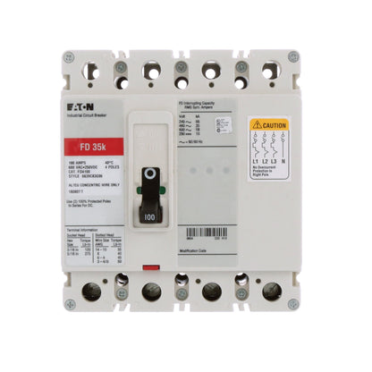 Cutler Hammer, Eaton, Westinghouse FD4100 Circuit Breaker | Series C FD 600V 100A