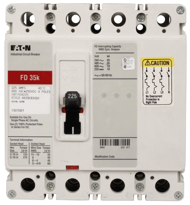 FD4225 - Eaton/ Cutler Hammer/ Westinghouse Bolt-On 225 Amp 4 Pole Circuit Breaker - Essential Electric Supply