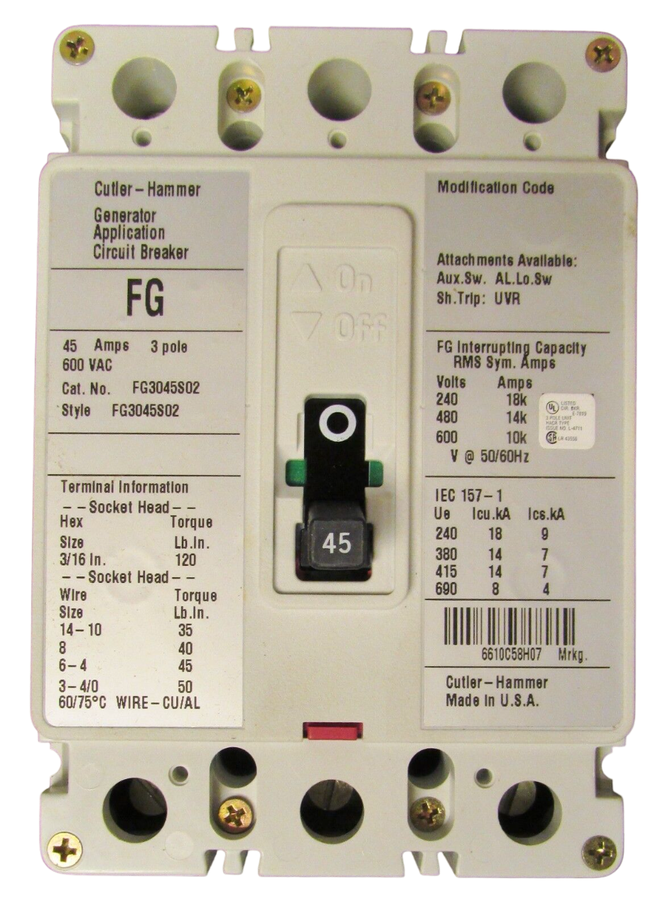 FG3045S02 Cutler Hammer Molded Case Circuit Breaker Series C 45A 600V - Essential Electric Supply