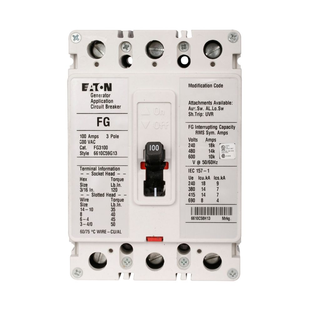 Westinghouse FG3100A12S03 Molded Case Circuit Breaker | 600V 100A 3P 14kA@480V Feed-Thru Series C