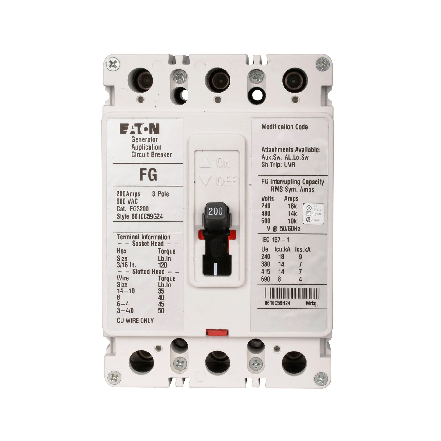FG3200 - Eaton/ Westinghouse/ Cutler Hammer Feed-Thru 200 Amp 3 Pole Circuit Breaker - Essential Electric Supply