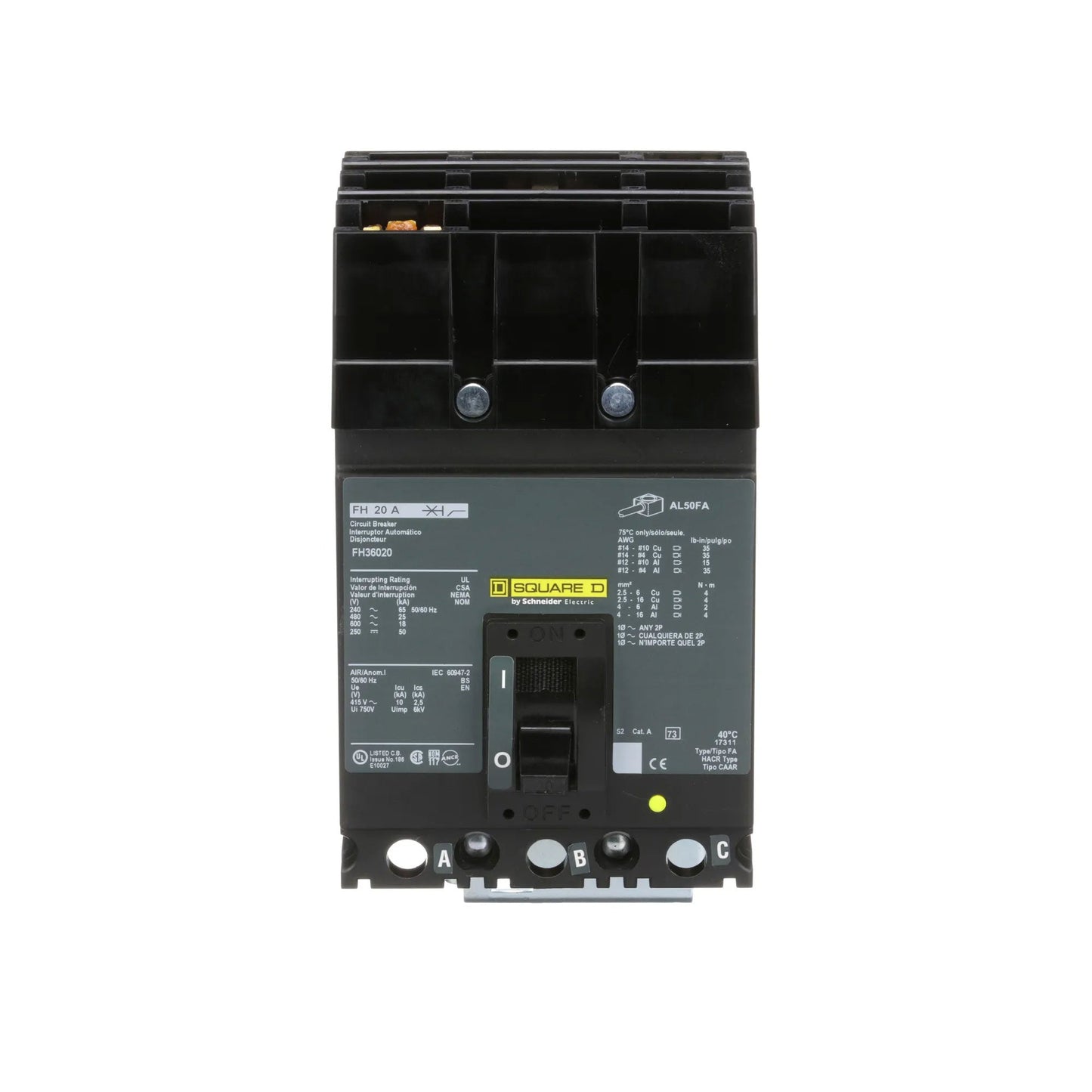Square D FH36020 Circuit Breaker | 600V 20A 3P 25kA@480V I-Line