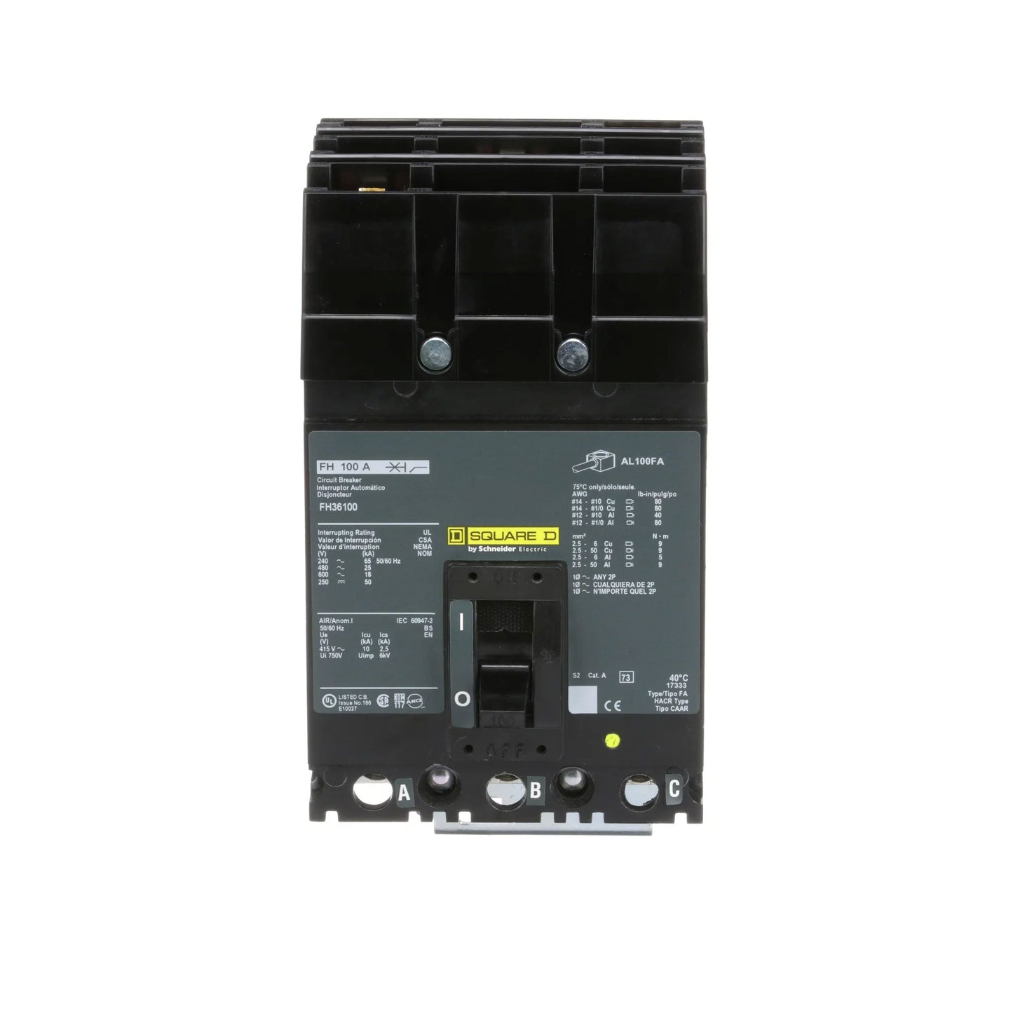 Square D FH36100 Circuit Breaker | 600V 100A 3P 25kA@480V I-Line