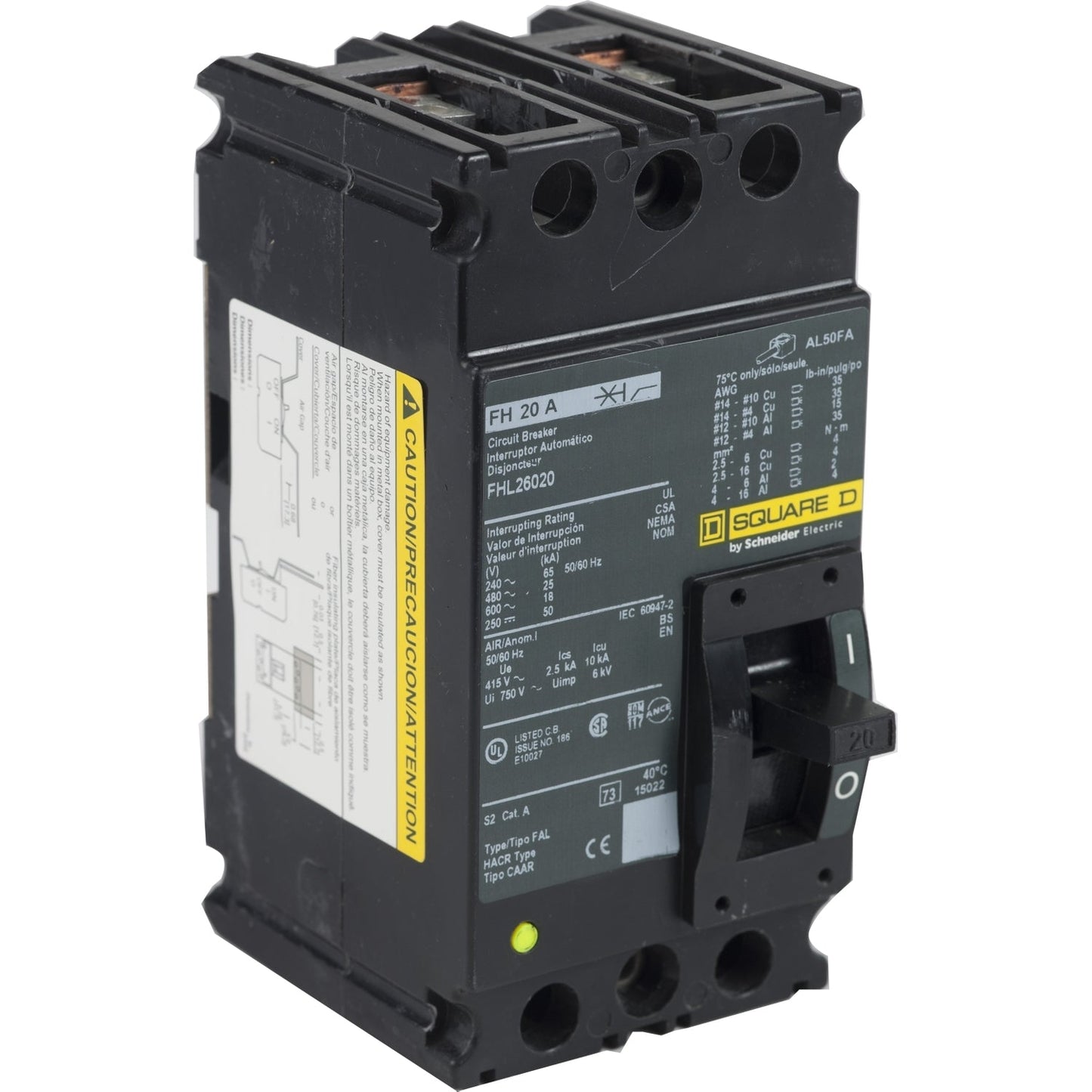 Square D FHL26020 Circuit Breaker | 600V 20A 2P 25kA@480V Feed-Thru FHL Series