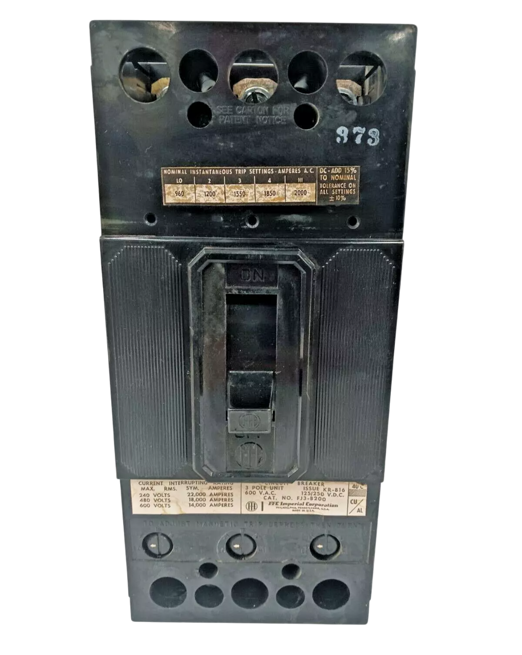 Siemens FJ3B200 Circuit Breaker | 600V 200A 3P 14kA@480V Bolt-On FJ Series