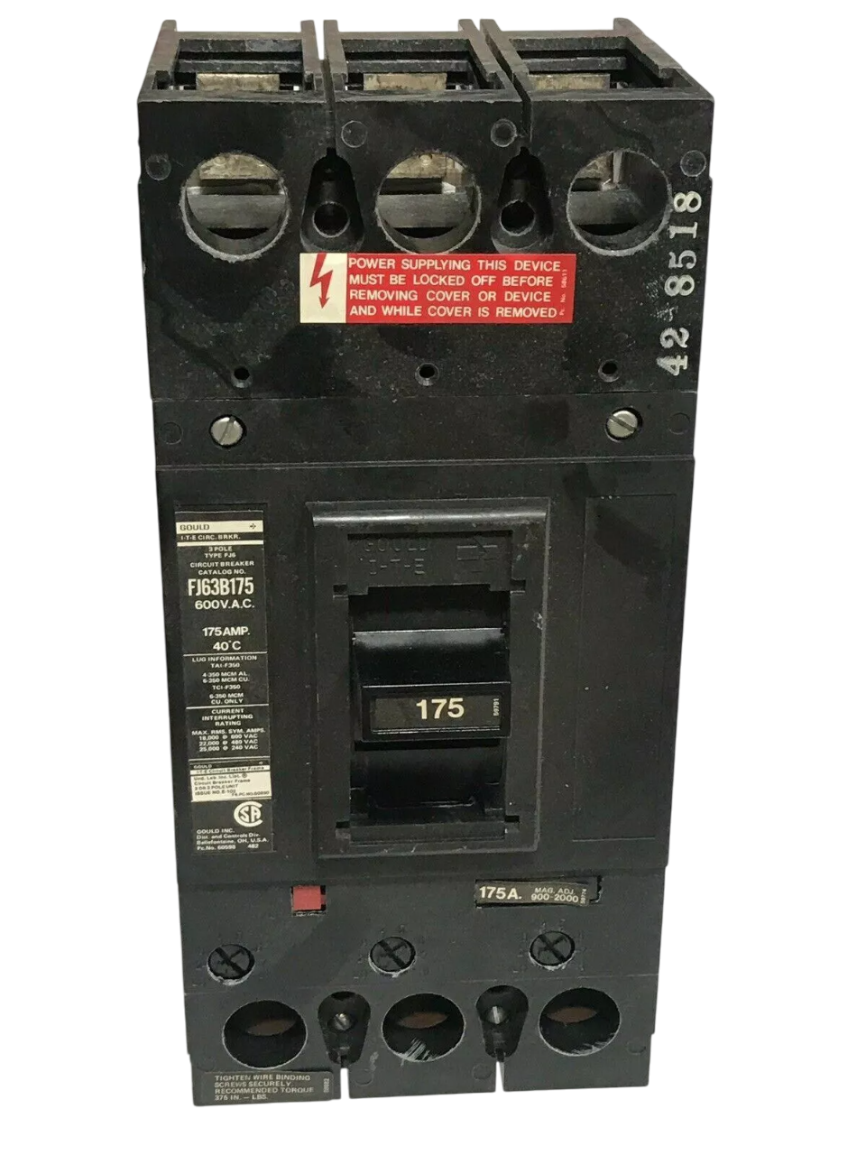 Siemens FJ63B175 Molded Case Circuit Breaker | 600V 175A 3P 18kA@480V Bolt-On FJ Series