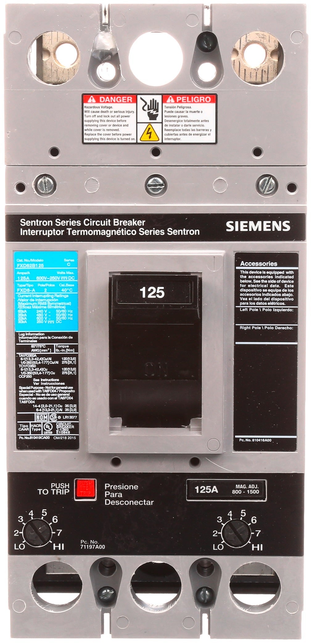 Siemens HFXD62B125 Circuit Breaker | Sentron Series HFXD 600V 125A