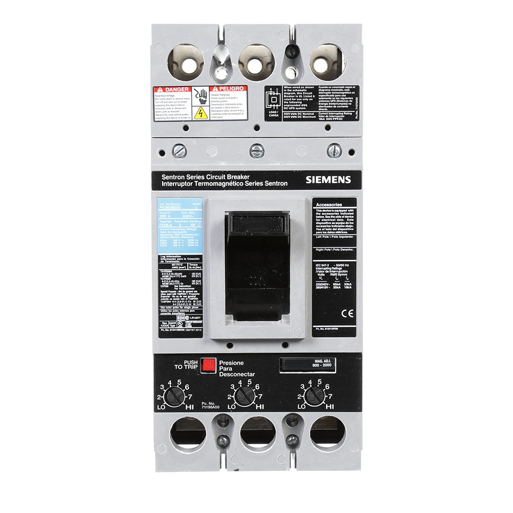 Siemens FXD63B250 Molded Case Circuit Breaker | 600V 250A 3P 35kA@480V Bolt-On Sentron Series