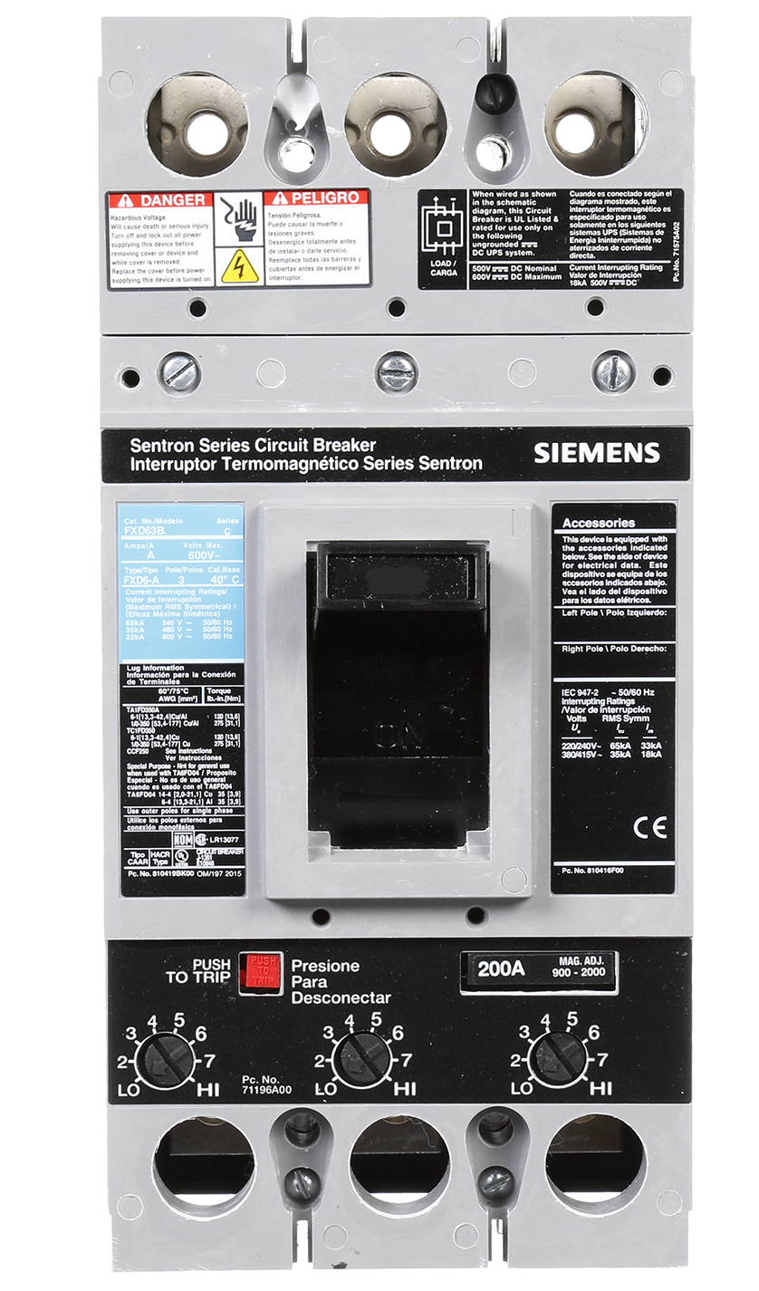 FXD63B200L - SIemens Feed-Thru 200 Amp 3 Pole Circuit Breaker - Essential Electric Supply