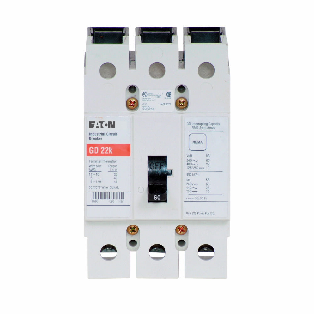 GD3060 - Cutler Hammer/ Westinghouse/ Eaton Feed-Thru 60 Amp 3 Pole Circuit Breaker - Essential Electric Supply
