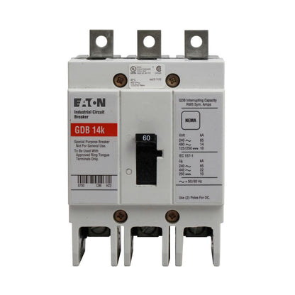 Eaton GDB3060D Circuit Breaker | 480V 60A 3P 14kA@480V Bolt-On Series C