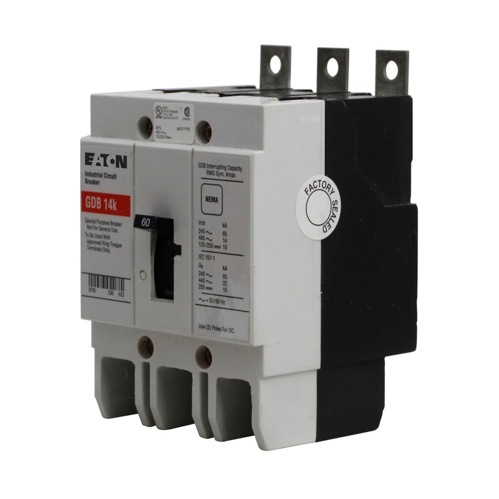 Eaton GDB3060D Circuit Breaker | 480V 60A 3P 14kA@480V Bolt-On Series C