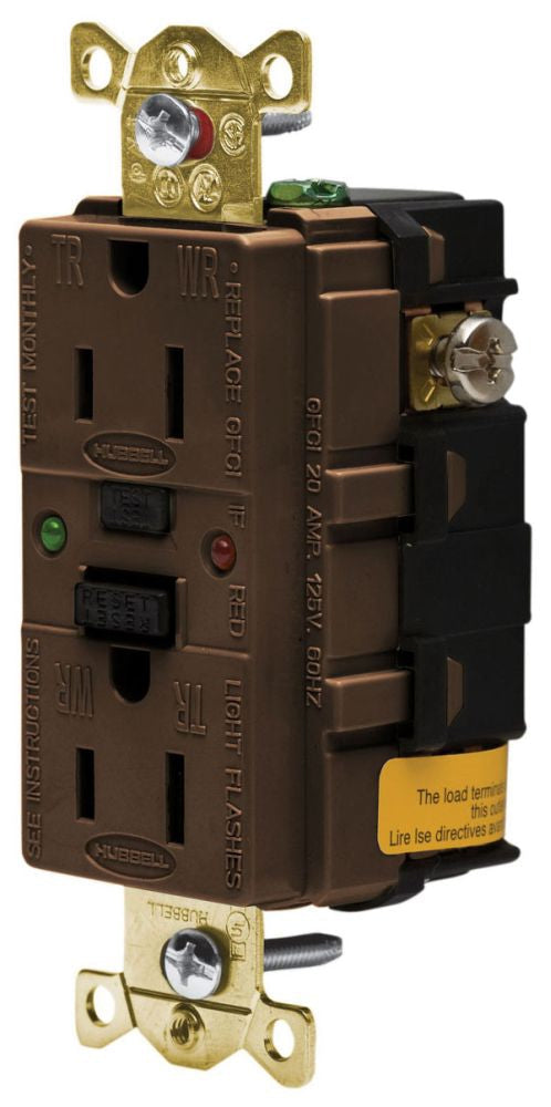Hubbell GFR5262SG GFCI Receptacle Extra Heavy Duty Tamper-Resistant Weather-Resistant 15A 125V 2-Pole 3-Wire Grounding AUTOGUARD
