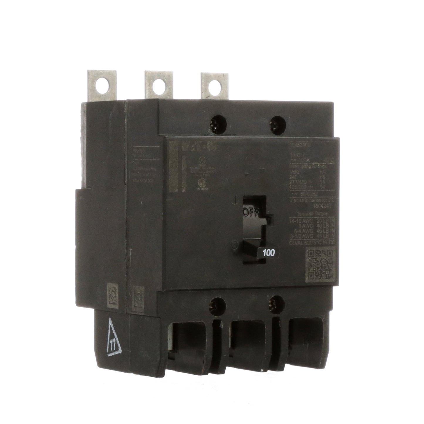 Eaton GHB3100 Circuit Breaker | 100A 3P 480V 14kA@480V Bolt-On GHB