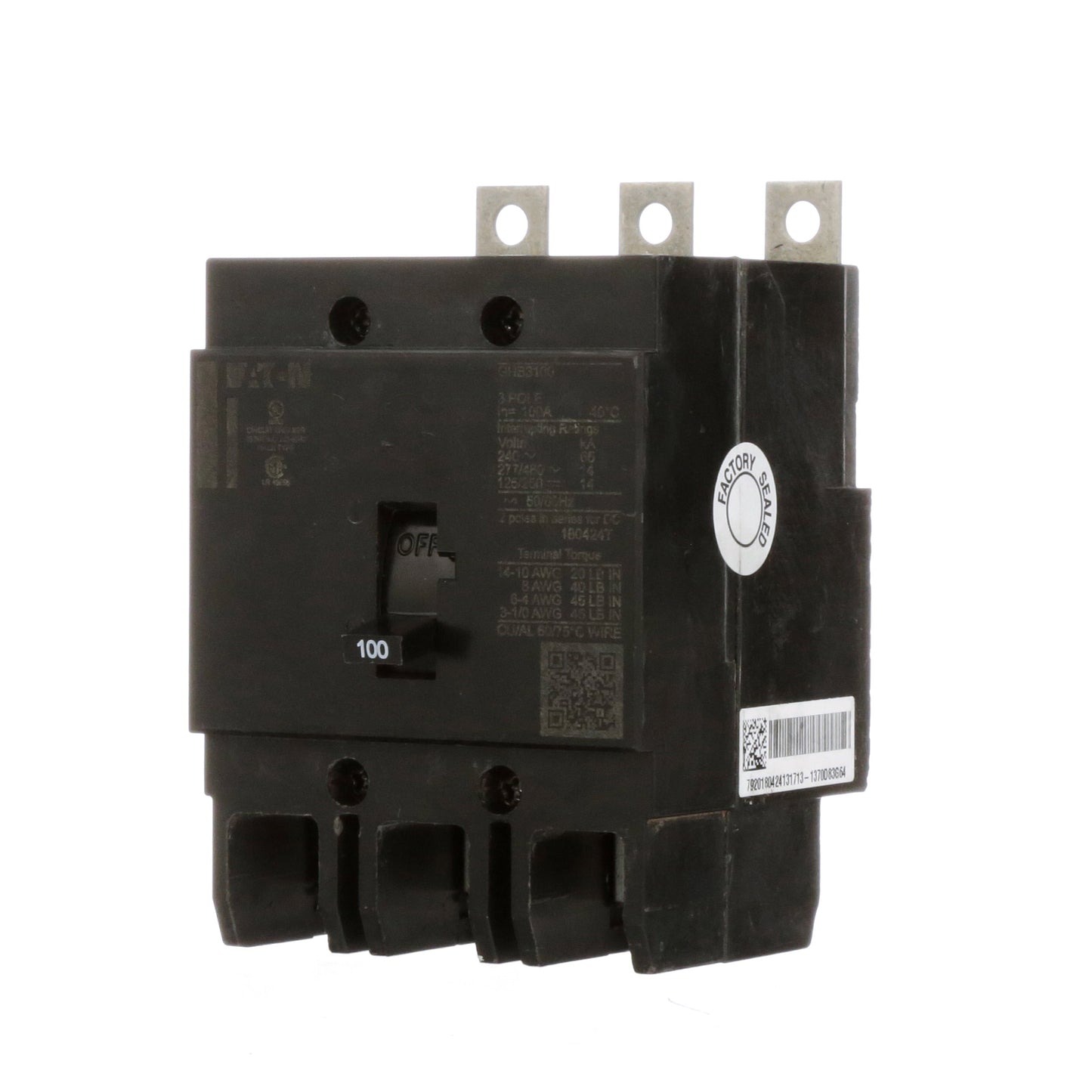 Eaton GHB3100 Circuit Breaker | 100A 3P 480V 14kA@480V Bolt-On GHB