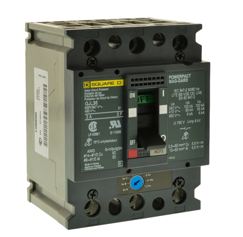 GJL36015 - Square D Feed-Thru 600V 15A 3 pole circuit breaker 65kA@480V - Essential Electric Supply