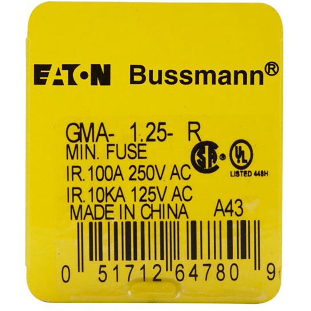 Bussmann GMA-1.25-R Fuse | 250V 1 Barrel GMA Series
