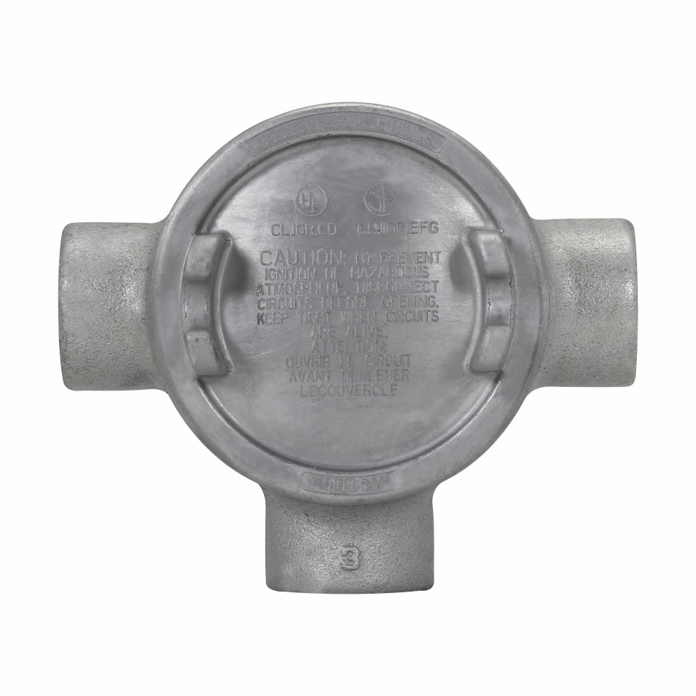 Crouse-Hinds GUAT26SA Conduit Outlet Box Explosionproof T-Shape 3" Cover Opening 3/4" Size Copper-Free Aluminum GUA