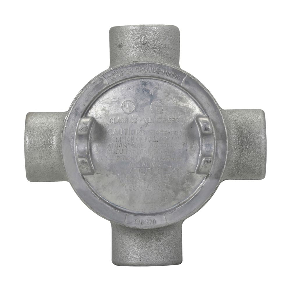 Crouse-Hinds GUAX49 Conduit Outlet Box | Feraloy Iron Alloy X Shape 5-Inch Cover Opening GUA