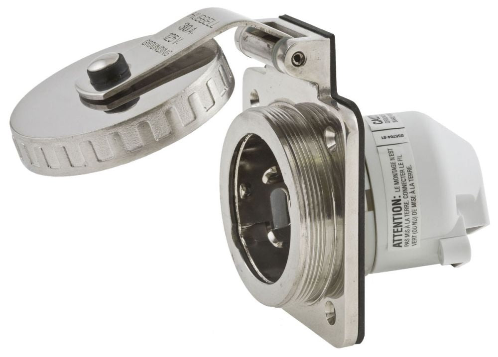 Hubbell HBL303SS Twist-Lock Marine Grade Hull Inlet | 30A 125V 2P 3W Stainless Steel HBL