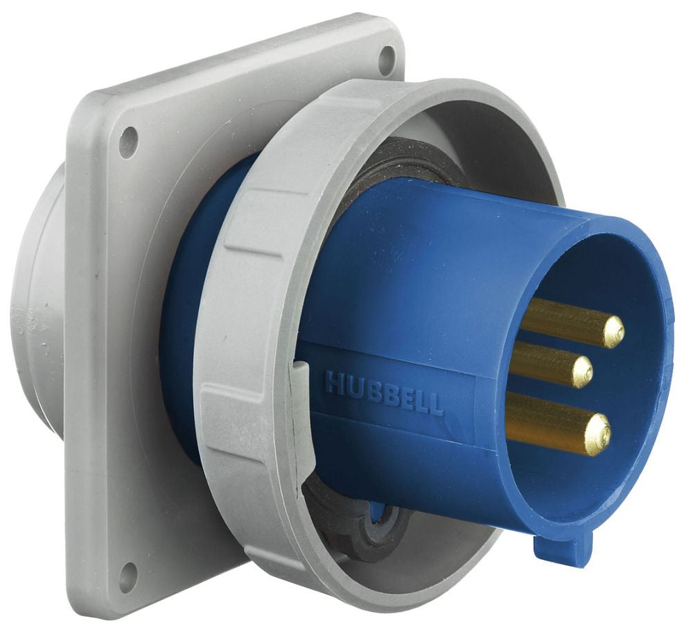 Hubbell HBL3100B6W IEC Pin and Sleeve Device Male Flanged Inlet 100A 250V AC 2-Pole 3-Wire Grounding Watertight