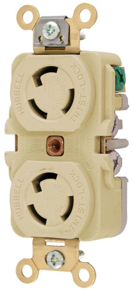 Hubbell HBL4700I Twist-Lock Industrial Duplex Receptacle 15A 125V 2P3W NEMA L5-15R