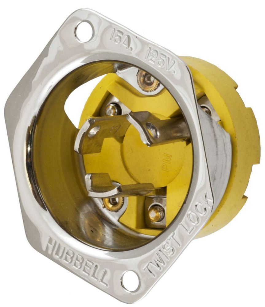 Hubbell HBL47CM16 Twist-Lock Marine Grade Flanged Inlet 15A 125V 2-Pole 3-Wire