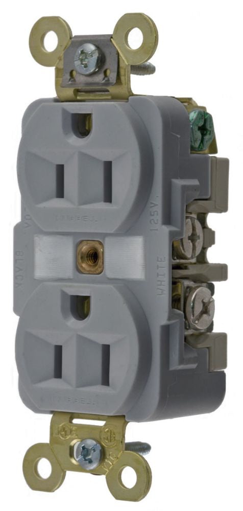 Hubbell HBL5262GY Wiring Devices | 15A 125V 2P3W Grounding Duplex Receptacle