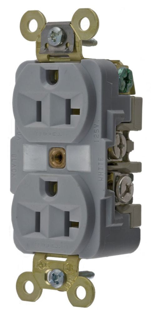 Hubbell HBL5362GY Specification Grade Duplex Receptacle | 20A 125V NEMA 5-20R