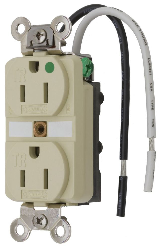 Hubbell HBL8200SGIA Duplex Receptacle | Hospital-Grade 15A 125V 2-Pole 3-Wire Tamper Resistant