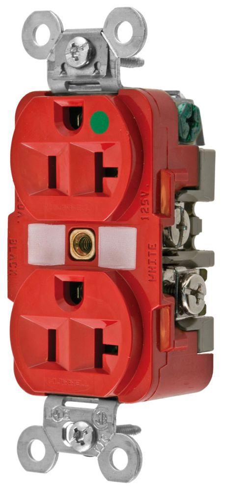 Hubbell HBL8300RED Hospital Grade Duplex Receptacle | 20A 125V 2-pole 3-wire NEMA 5-20R