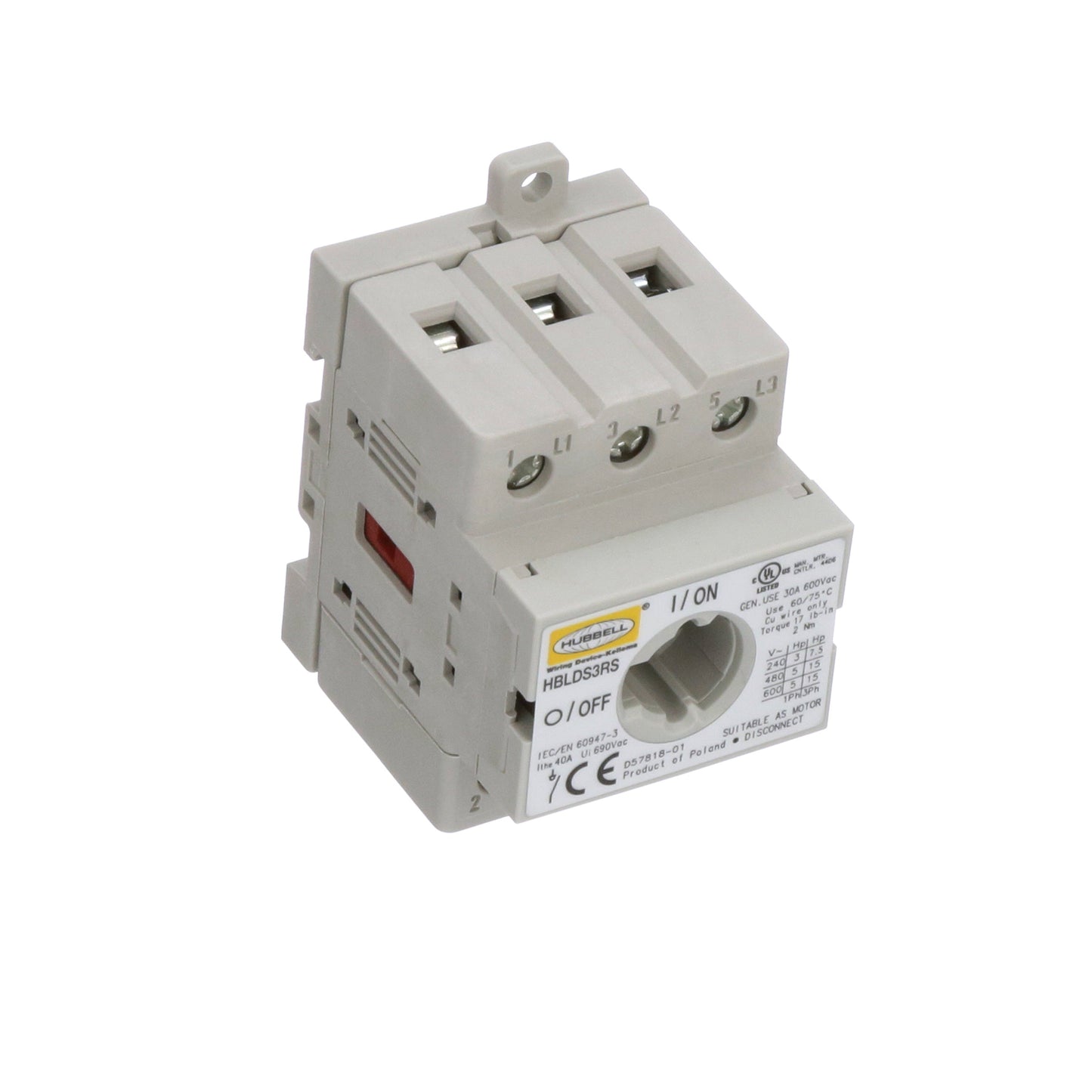 Hubbell HBLDS3RS Fuse Part And Accessory | 3-Pole 30A 600V AC Rotary Switch NEMA 4X