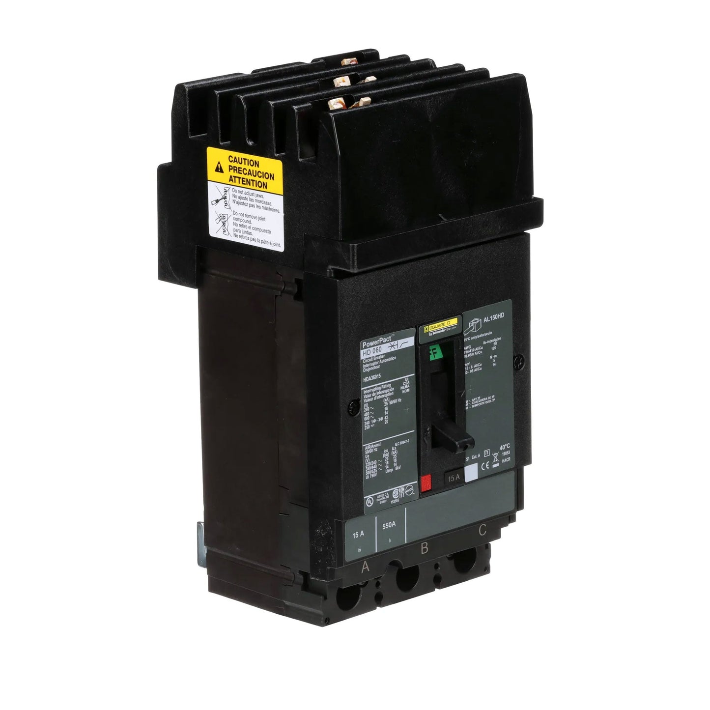 Square D HDA36015 Molded Case Circuit Breaker | 600V 15A 3P 18kA@480V I-Line Plug-In Powerpact HDA