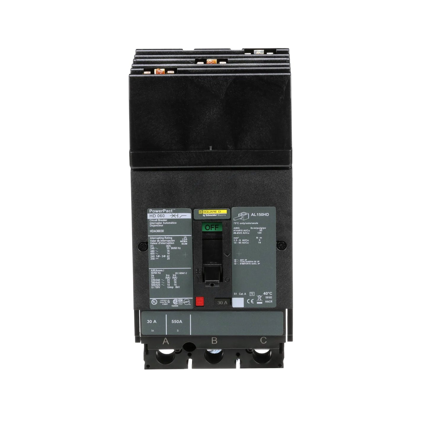 Square D HDA36030 Circuit Breaker | 600V 30A 3P 18kA@480V I-Line Style Plug-In Powerpact