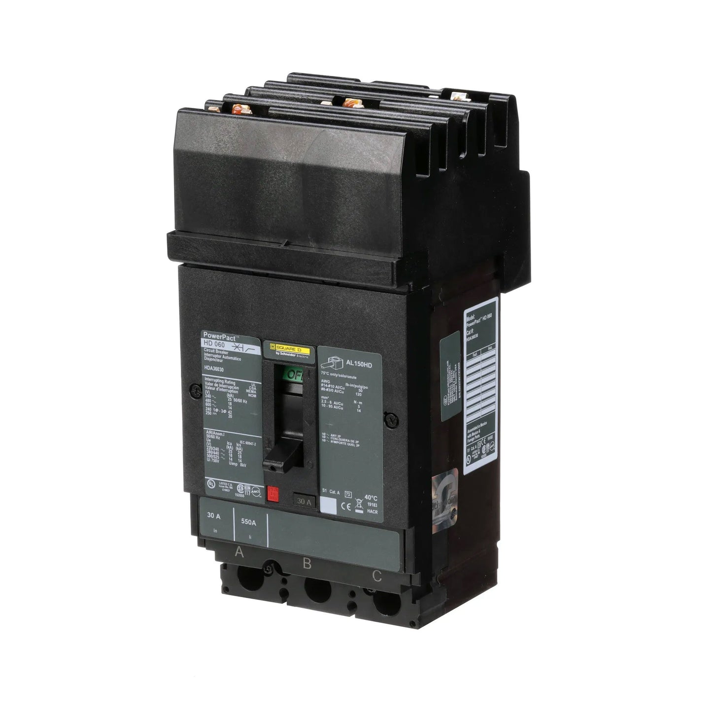 Square D HDA36030 Circuit Breaker | 600V 30A 3P 18kA@480V I-Line Style Plug-In Powerpact