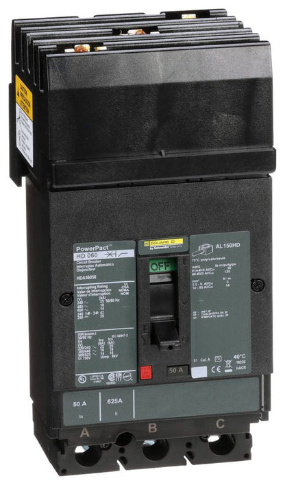HDA36050 - Square D I-Line Style Plug-In 50 Amp 3 Pole Circuit Breaker - Essential Electric Supply