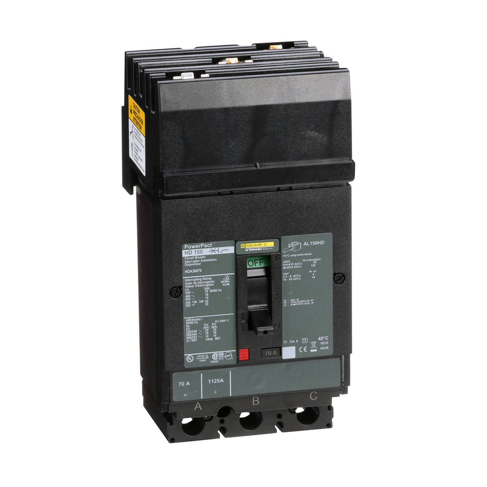 Square D HDA36070 Circuit Breaker | 600V 70A 3P 18kA@480V I-Line Style Plug-In Powerpact